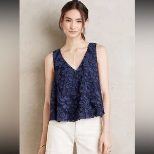 Maeve Kenia swing navy lace top from Anthropologie